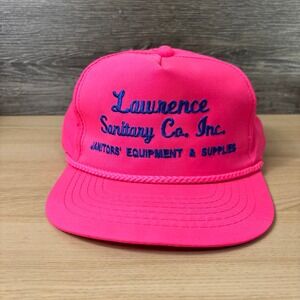 Vintage Lawrence Sanitary Co Hat Cap Snapback Pink Blue Script